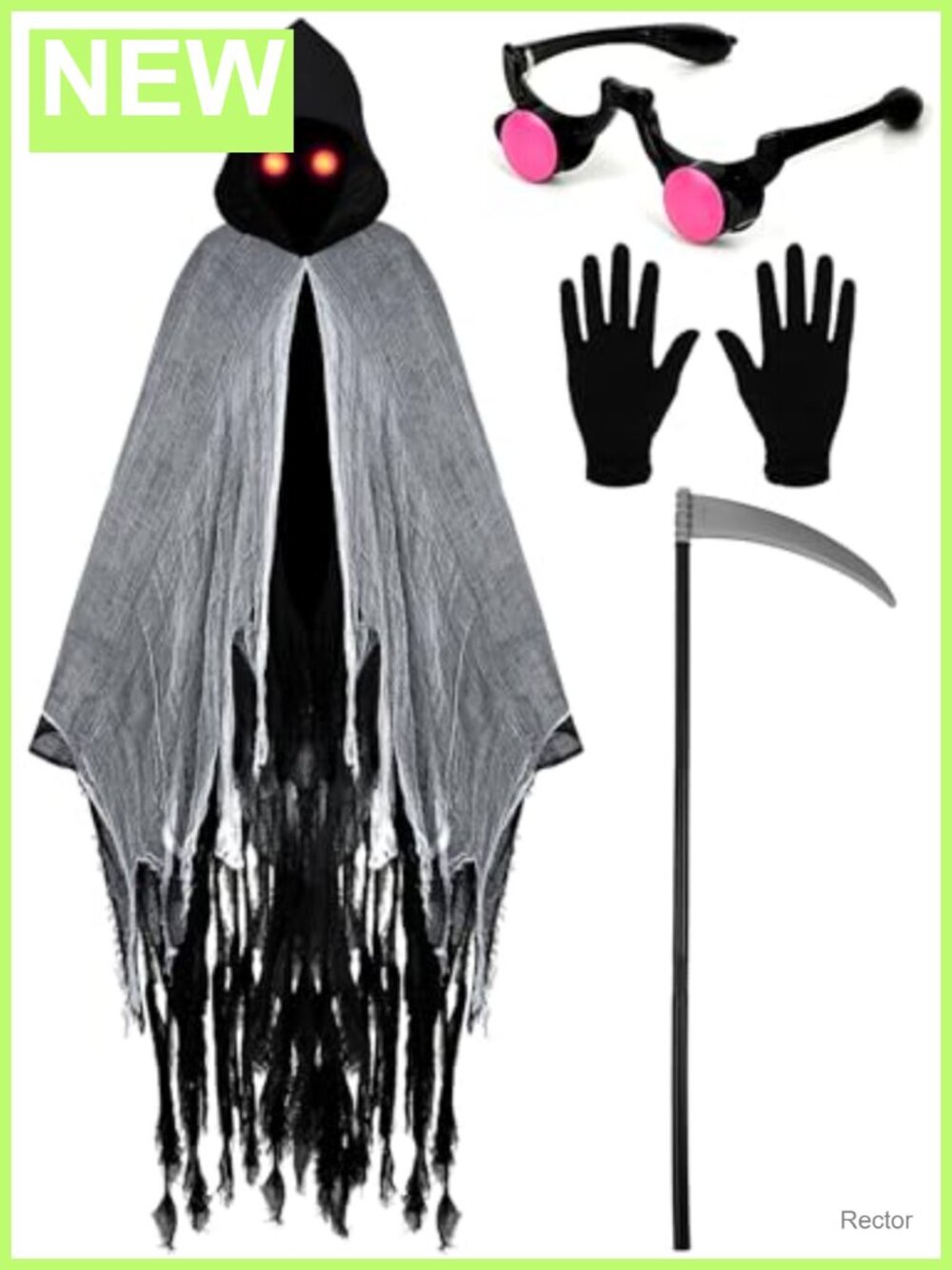 Grim Reaper Costume Hooded Cloak Scythe Gloves Adult Halloween Cosplay